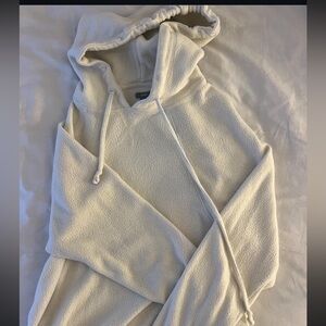 Aerie cozy hoodie. Creame color and is very comfortable.